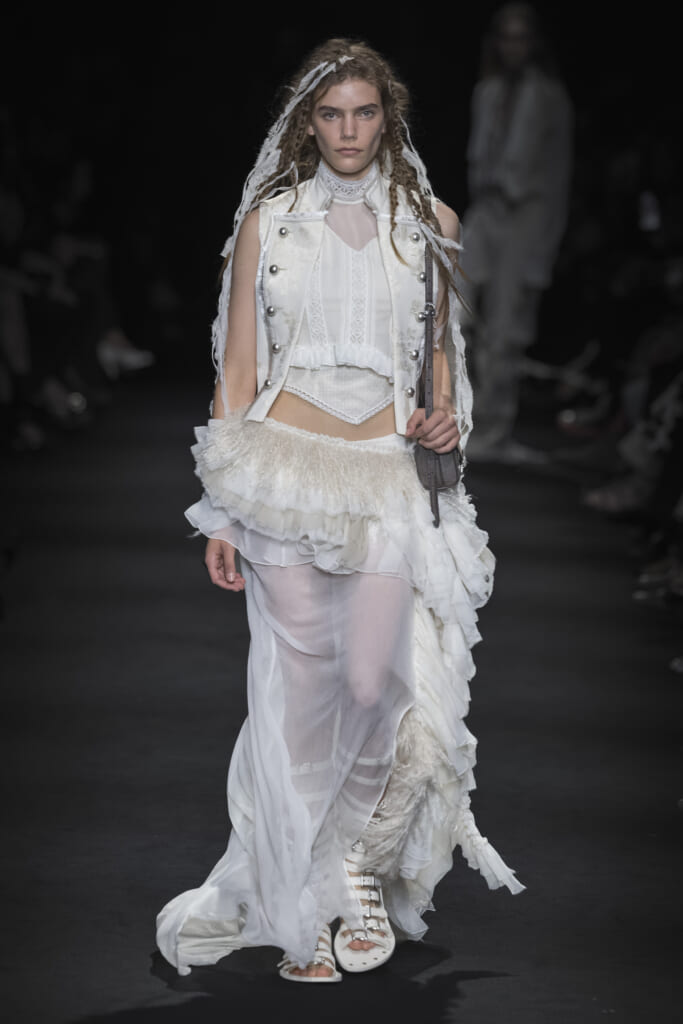 Model on the runway at the Ann Demeulemeester fashion show in Paris, Spring Summer 2027 Ready To Wear Fashion Week