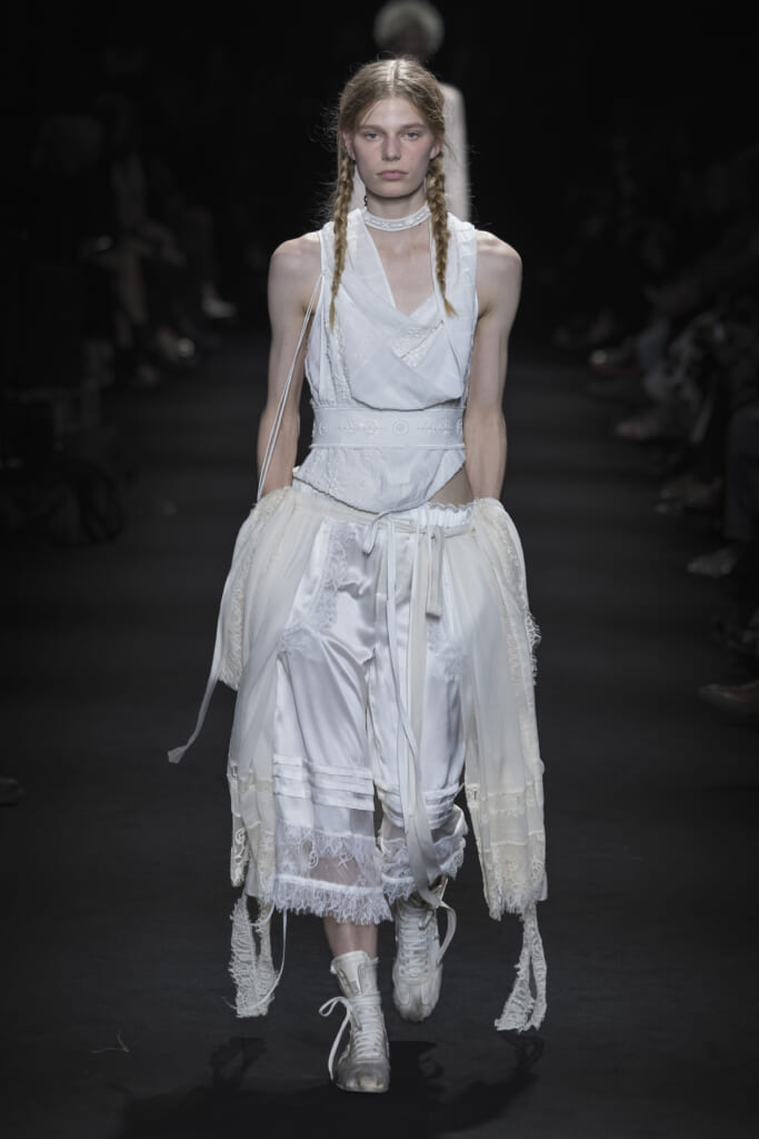 Model on the runway at the Ann Demeulemeester fashion show in Paris, Spring Summer 2027 Ready To Wear Fashion Week