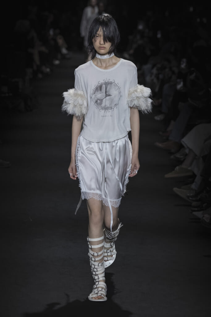 Model on the runway at the Ann Demeulemeester fashion show in Paris, Spring Summer 2027 Ready To Wear Fashion Week
