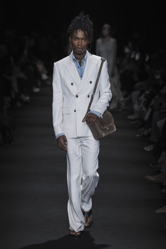 Model on the runway at the Ann Demeulemeester fashion show in Paris, Spring Summer 2027 Ready To Wear Fashion Week