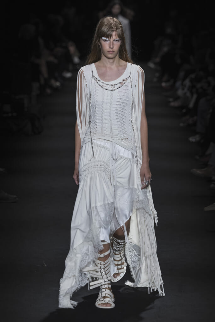 Model on the runway at the Ann Demeulemeester fashion show in Paris, Spring Summer 2027 Ready To Wear Fashion Week