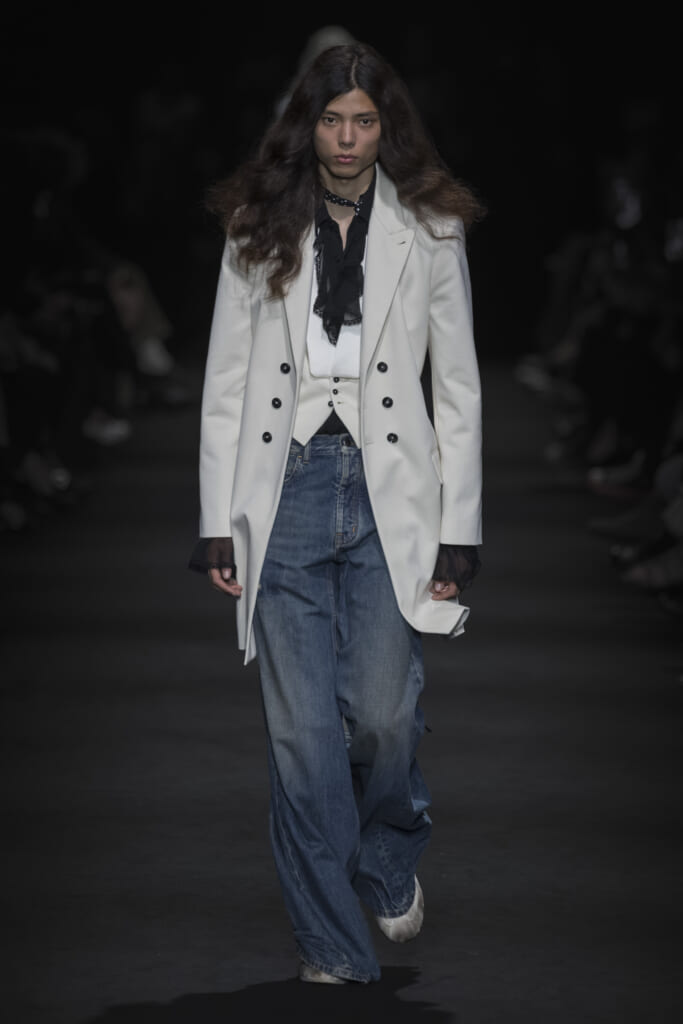 Model on the runway at the Ann Demeulemeester fashion show in Paris, Spring Summer 2027 Ready To Wear Fashion Week
