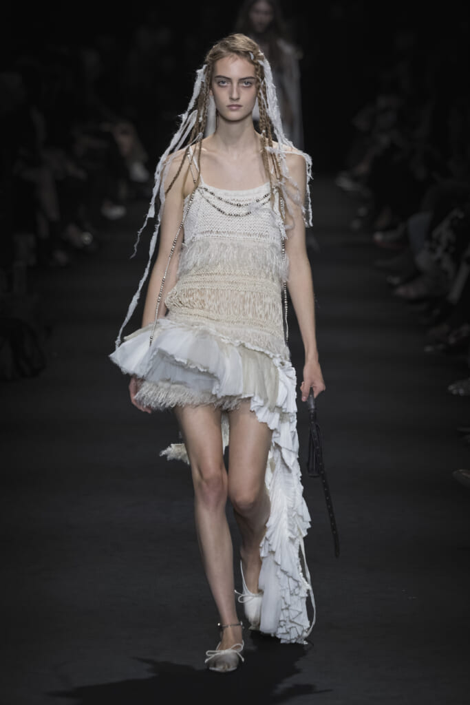 Model on the runway at the Ann Demeulemeester fashion show in Paris, Spring Summer 2027 Ready To Wear Fashion Week
