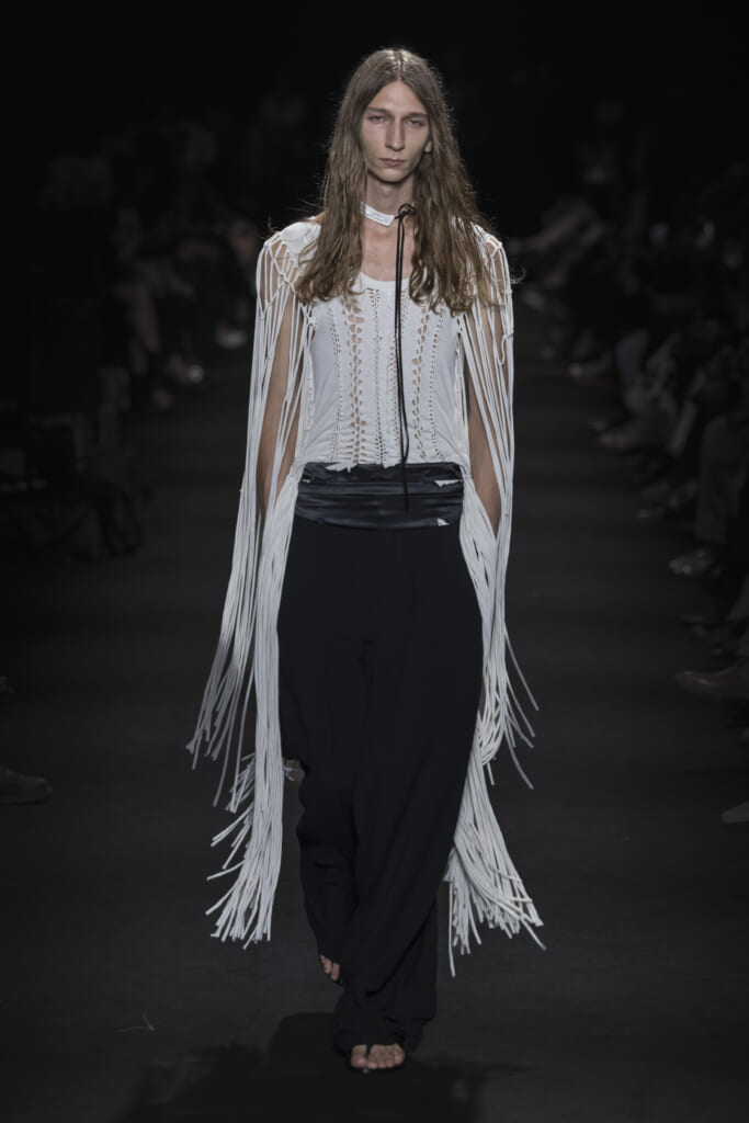 Model on the runway at the Ann Demeulemeester fashion show in Paris, Spring Summer 2027 Ready To Wear Fashion Week