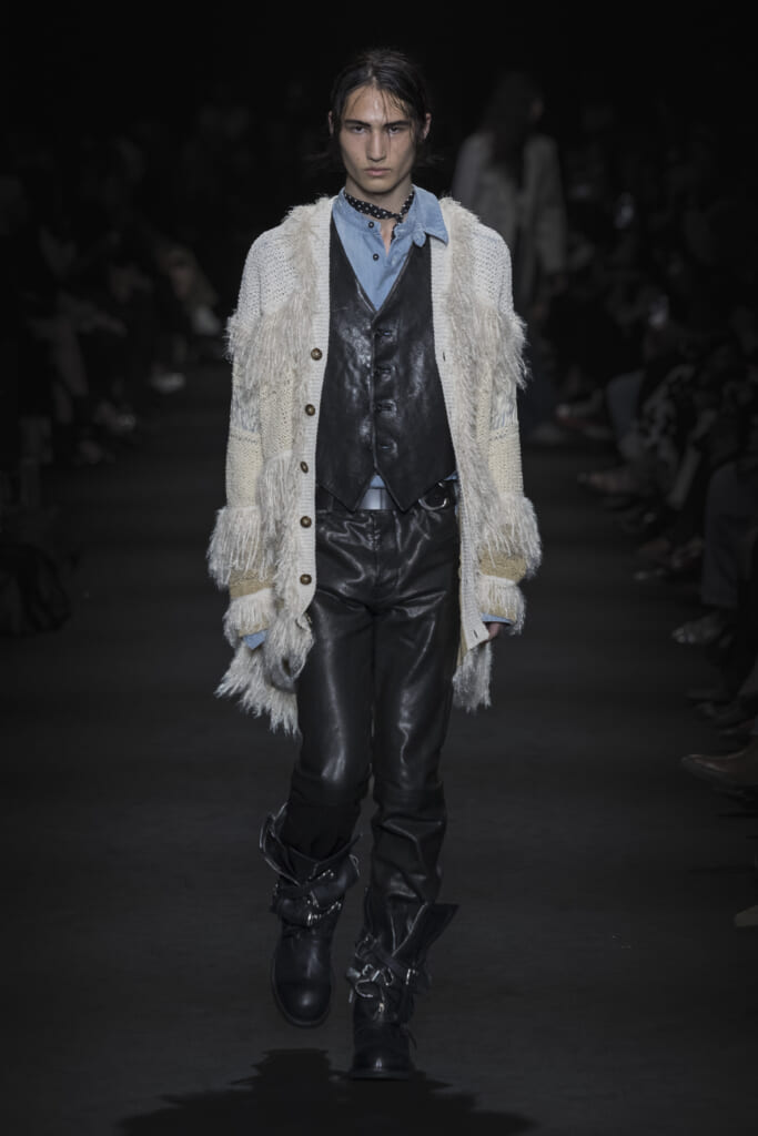 Model on the runway at the Ann Demeulemeester fashion show in Paris, Spring Summer 2027 Ready To Wear Fashion Week