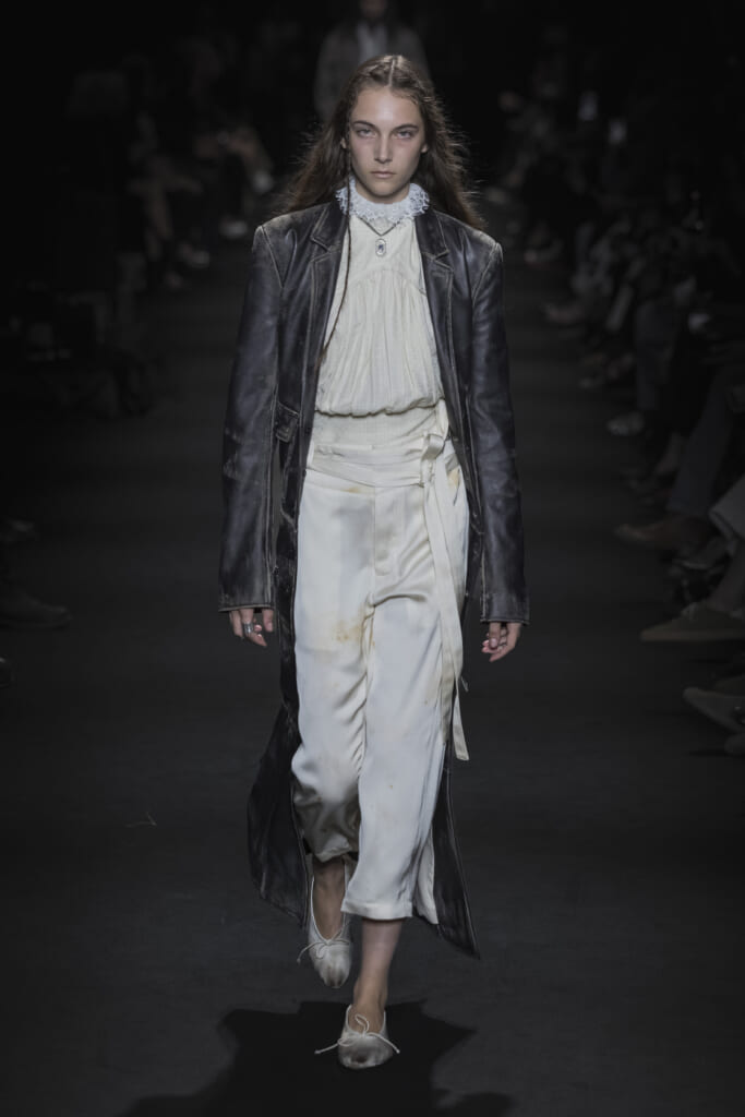 Model on the runway at the Ann Demeulemeester fashion show in Paris, Spring Summer 2027 Ready To Wear Fashion Week