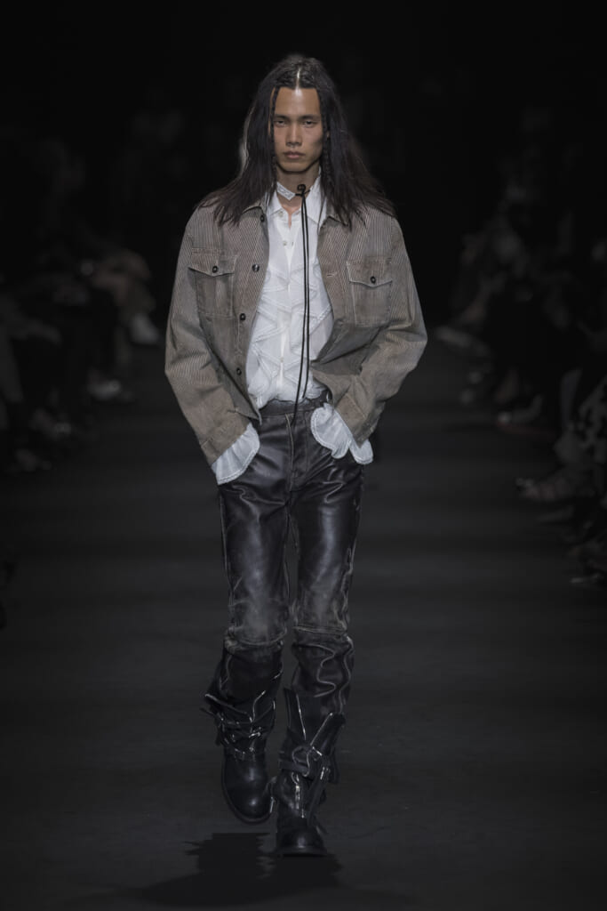 Model on the runway at the Ann Demeulemeester fashion show in Paris, Spring Summer 2027 Ready To Wear Fashion Week