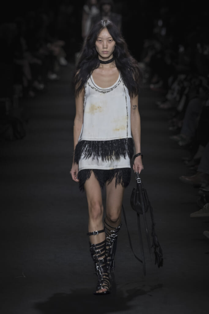 Model on the runway at the Ann Demeulemeester fashion show in Paris, Spring Summer 2027 Ready To Wear Fashion Week