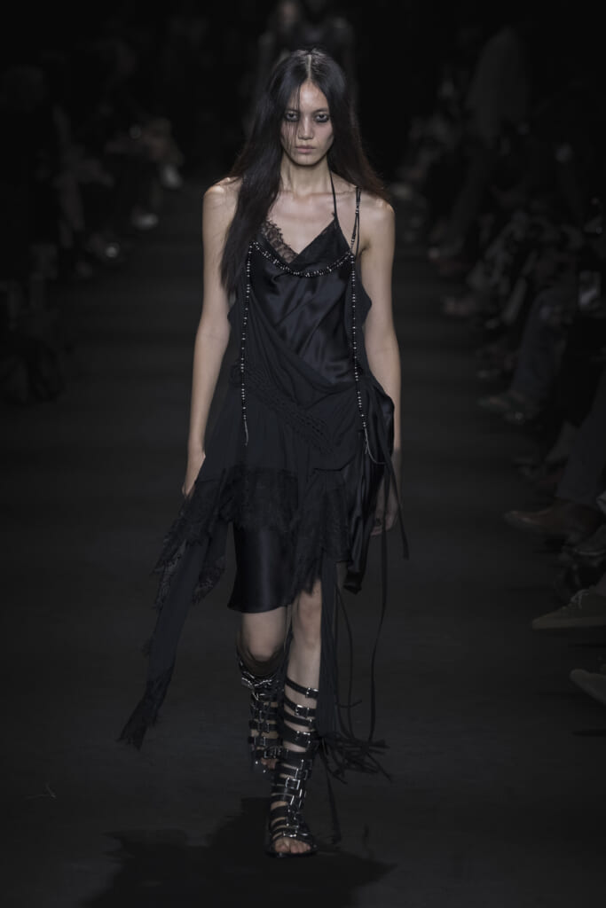 Model on the runway at the Ann Demeulemeester fashion show in Paris, Spring Summer 2027 Ready To Wear Fashion Week