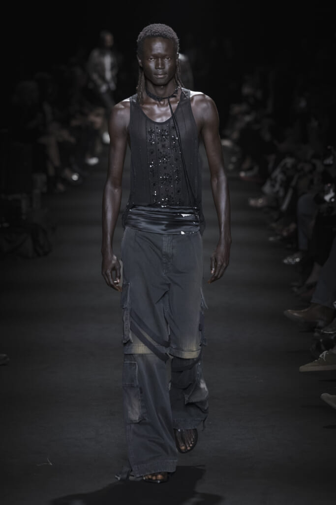 Model on the runway at the Ann Demeulemeester fashion show in Paris, Spring Summer 2027 Ready To Wear Fashion Week