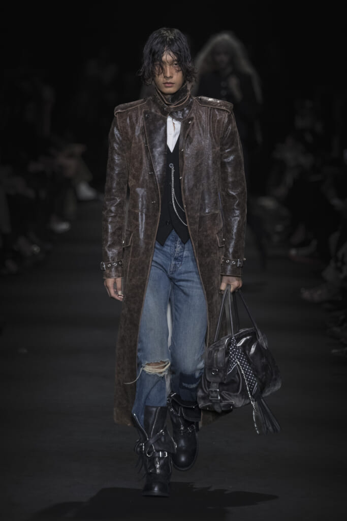 Model on the runway at the Ann Demeulemeester fashion show in Paris, Spring Summer 2027 Ready To Wear Fashion Week