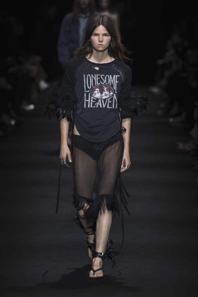 Model on the runway at the Ann Demeulemeester fashion show in Paris, Spring Summer 2027 Ready To Wear Fashion Week