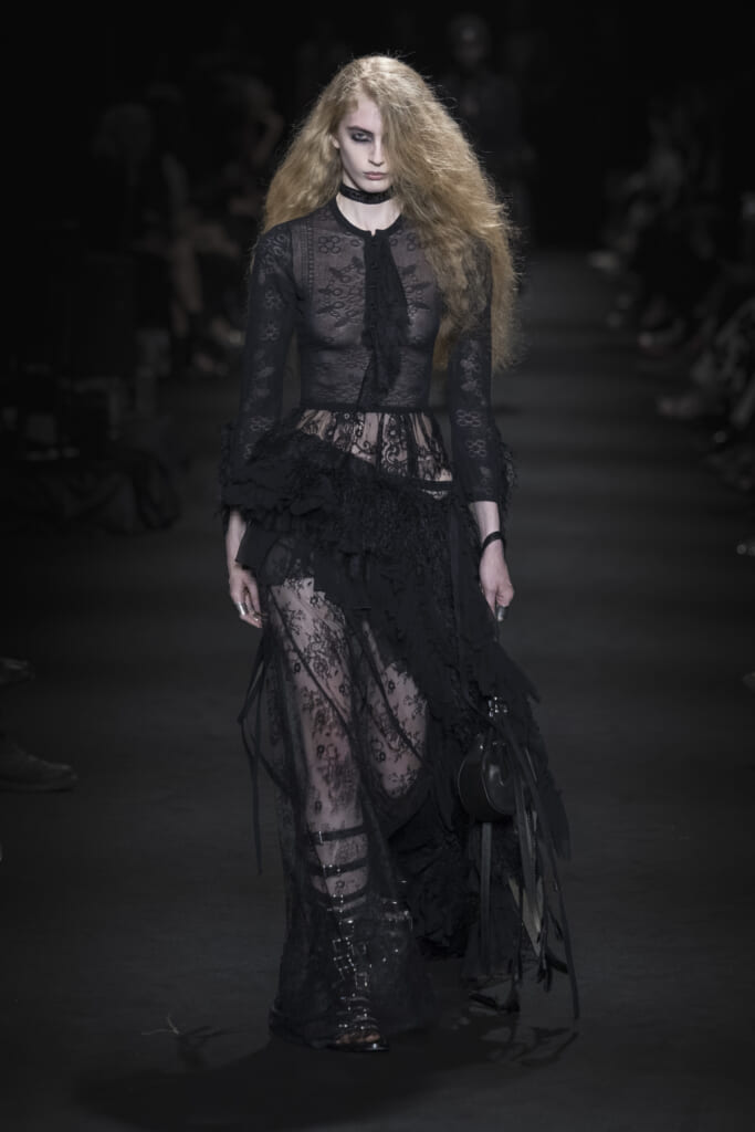 Model on the runway at the Ann Demeulemeester fashion show in Paris, Spring Summer 2027 Ready To Wear Fashion Week