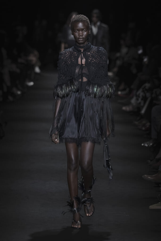 Model on the runway at the Ann Demeulemeester fashion show in Paris, Spring Summer 2027 Ready To Wear Fashion Week
