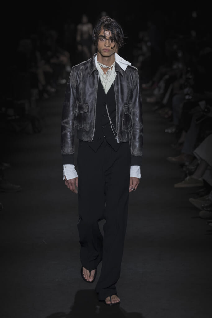 Model on the runway at the Ann Demeulemeester fashion show in Paris, Spring Summer 2027 Ready To Wear Fashion Week