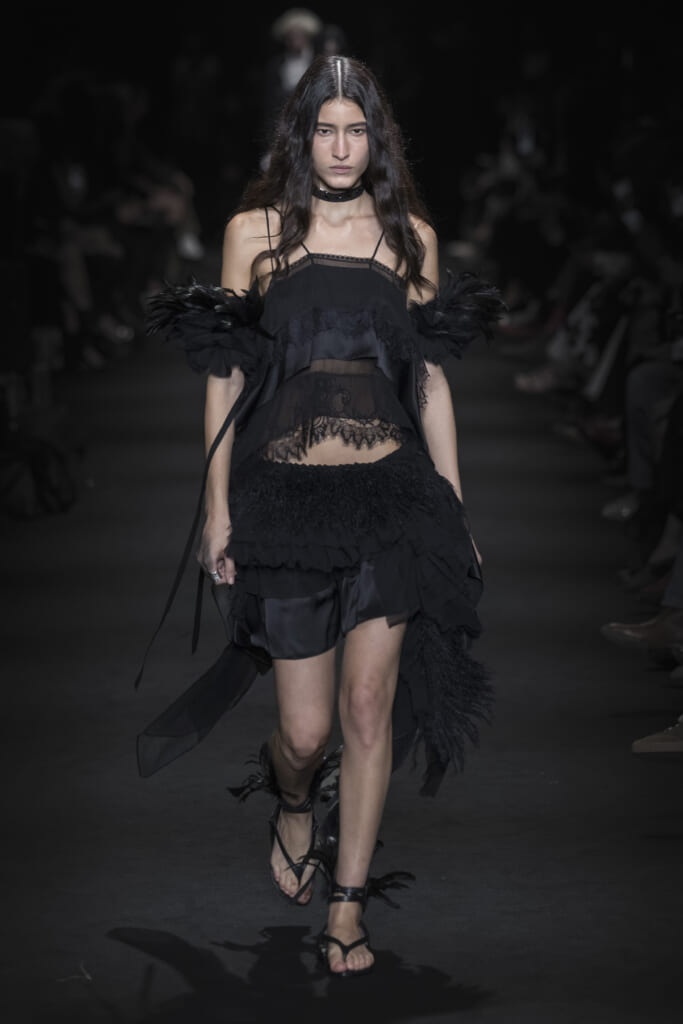 Model on the runway at the Ann Demeulemeester fashion show in Paris, Spring Summer 2027 Ready To Wear Fashion Week