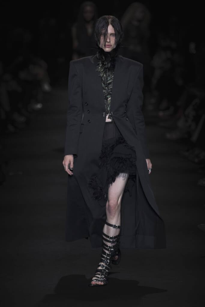 Model on the runway at the Ann Demeulemeester fashion show in Paris, Spring Summer 2027 Ready To Wear Fashion Week