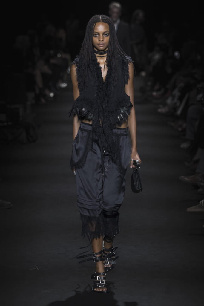 Model on the runway at the Ann Demeulemeester fashion show in Paris, Spring Summer 2027 Ready To Wear Fashion Week