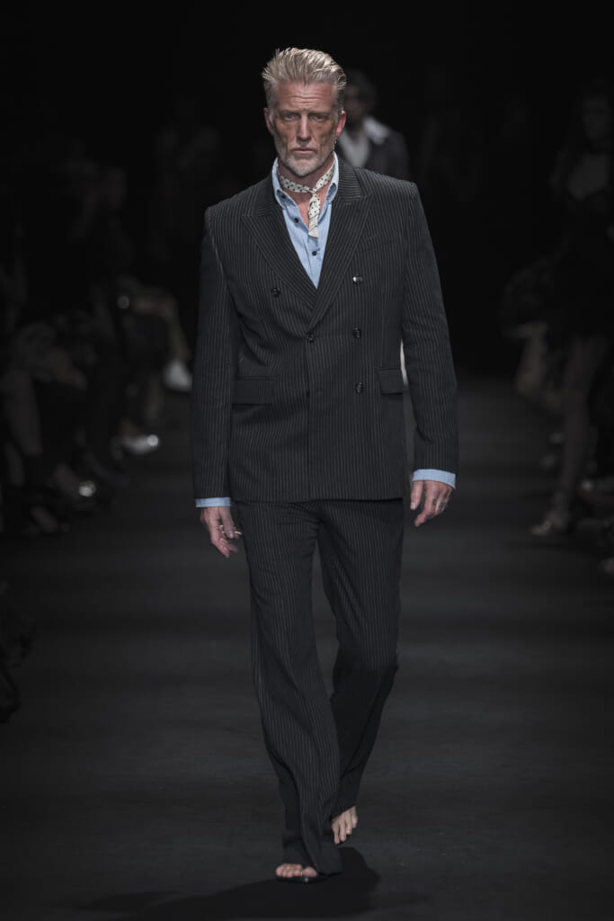 Model on the runway at the Ann Demeulemeester fashion show in Paris, Spring Summer 2027 Ready To Wear Fashion Week
