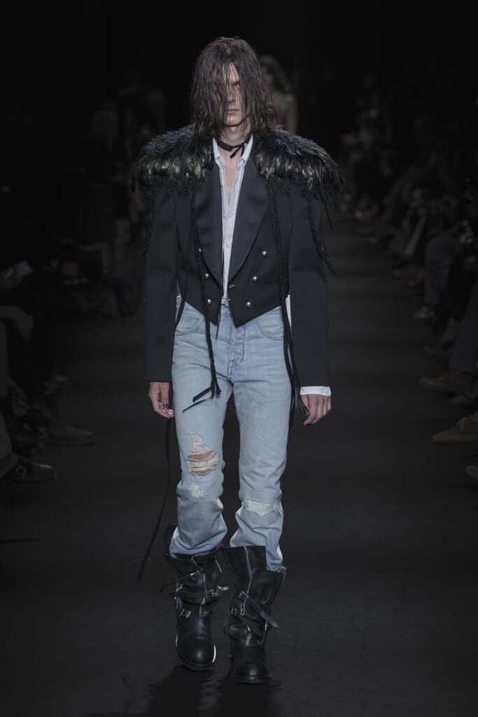 Model on the runway at the Ann Demeulemeester fashion show in Paris, Spring Summer 2027 Ready To Wear Fashion Week