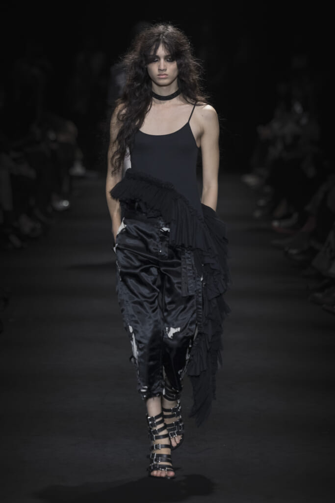 Model on the runway at the Ann Demeulemeester fashion show in Paris, Spring Summer 2027 Ready To Wear Fashion Week